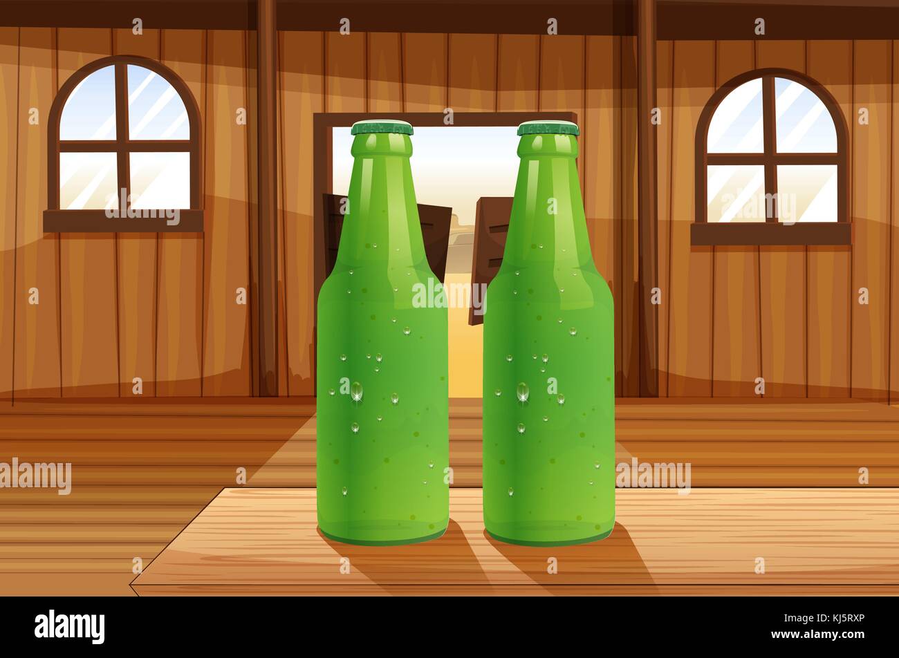Illustration des deux bouteilles vert au-dessus de la table Illustration de Vecteur