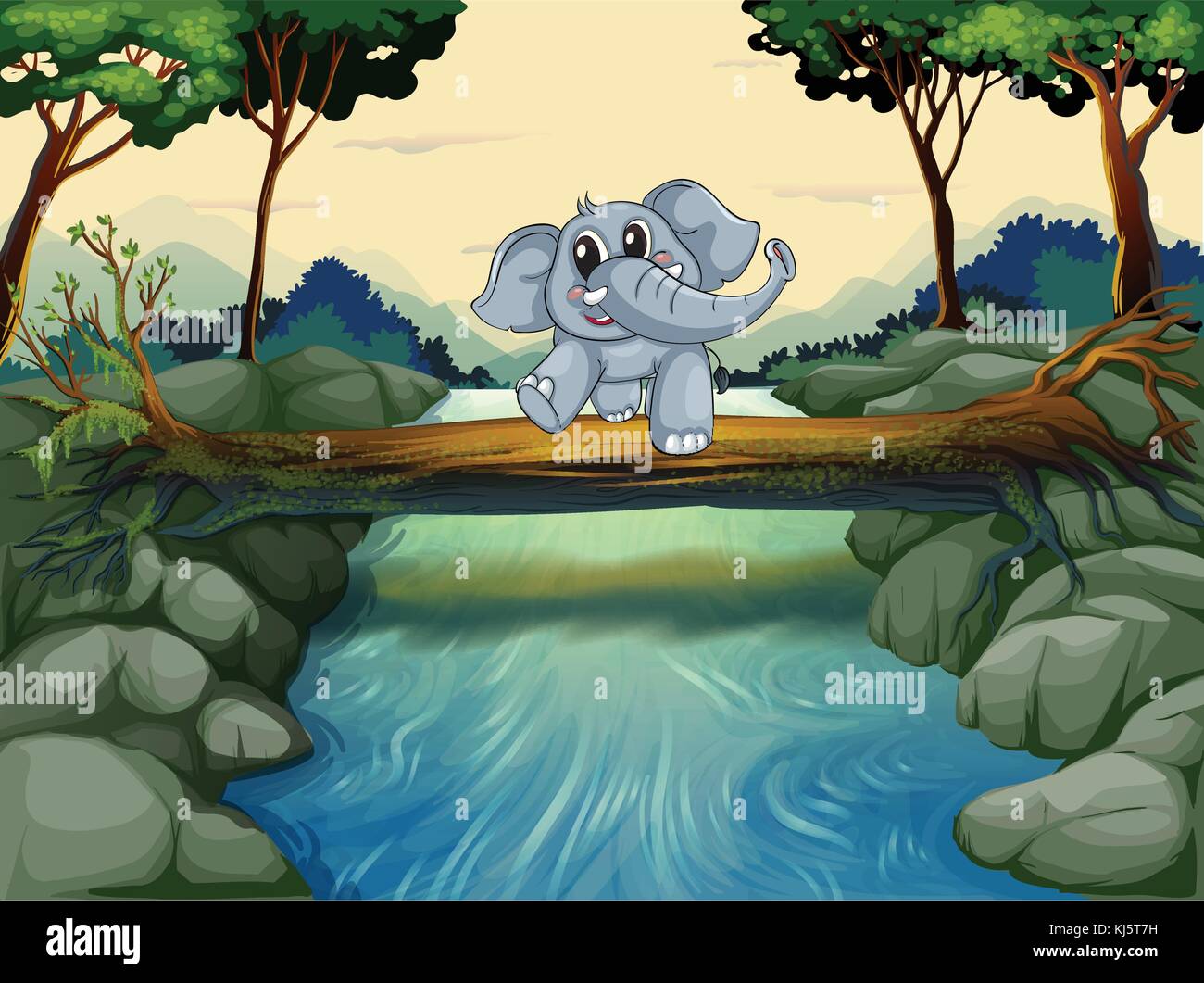 Illustration d'un éléphant traversant la rivière Illustration de Vecteur