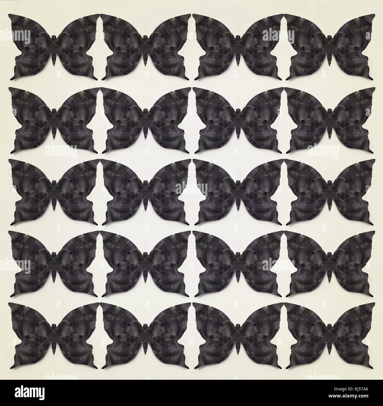 Belle abstract graphic noir stylisé répété papillons Banque D'Images