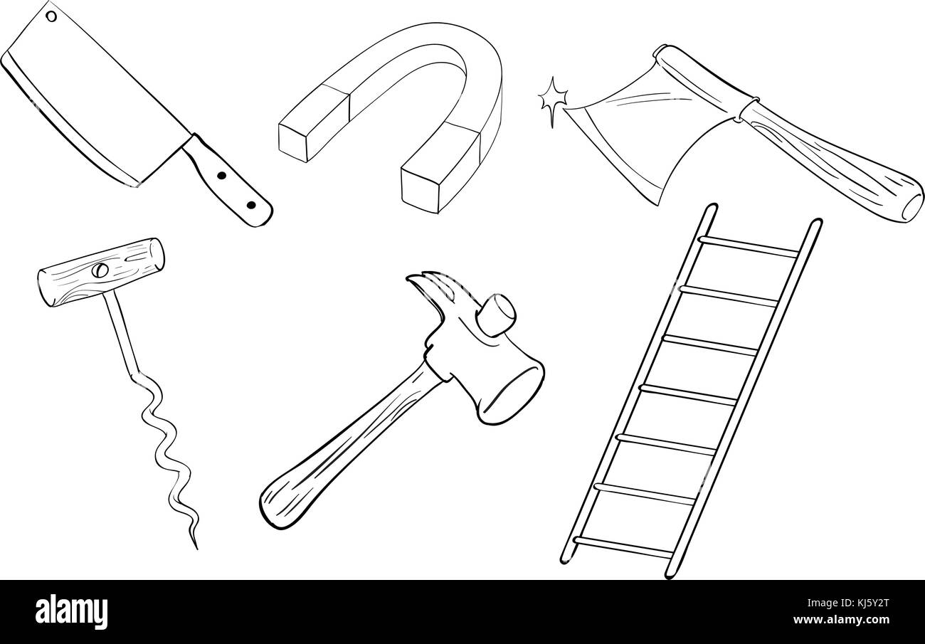 Illustration des six différents types d'outils sur un fond blanc Illustration de Vecteur