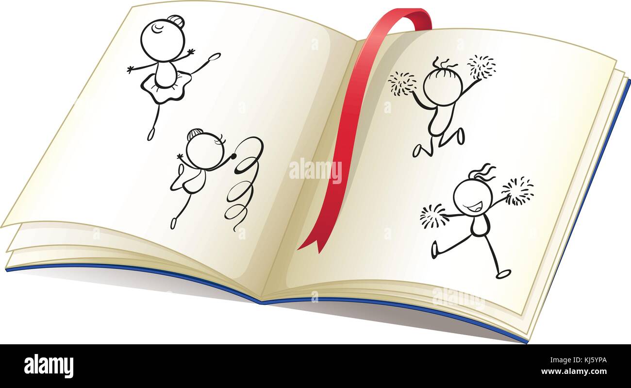 Illustration d'un livre avec un ruban et des images d'enfants dansant sur un fond blanc Illustration de Vecteur