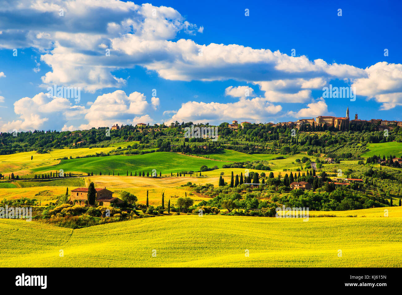 Printemps, pienza toscane village médiéval italien. Siena, Italie. Banque D'Images