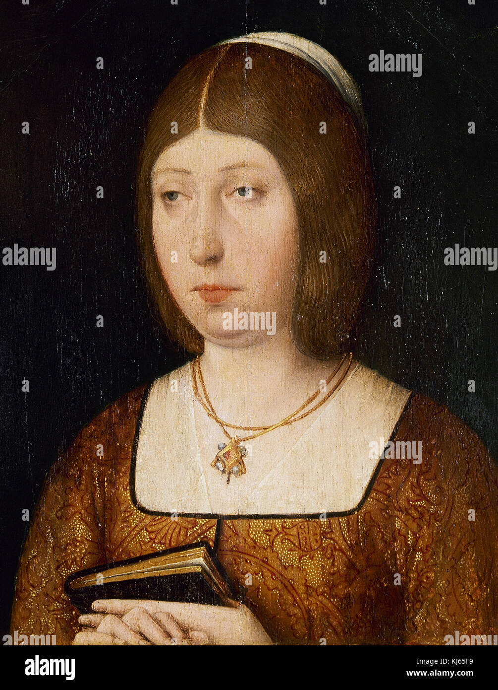 Isabelle I de Castille (1451-1504). Reine de Castille à partir de 1474-1504 et de la Reine consort de l'Aragon. Portrait. Anonimous. Huile sur carton. Musée du Prado. Madrid. L'Espagne. Banque D'Images