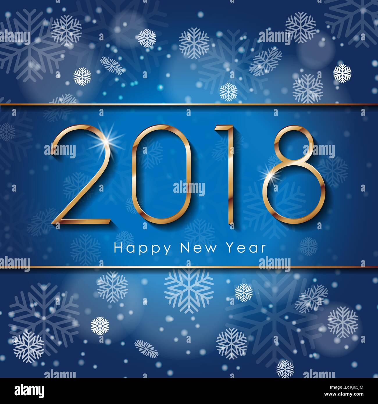 Bonne année 2018 avec des flocons de conception texte. vector illustration de vœux avec numéros d'or sur fond bleu Illustration de Vecteur