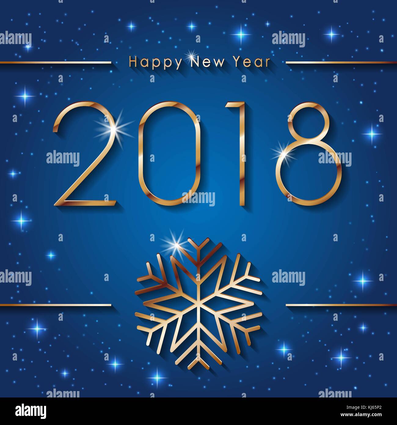 Bonne et heureuse année 2018. vœux bannière avec flocon d'or coloré hiver. arrière-plan. vector illustration Illustration de Vecteur