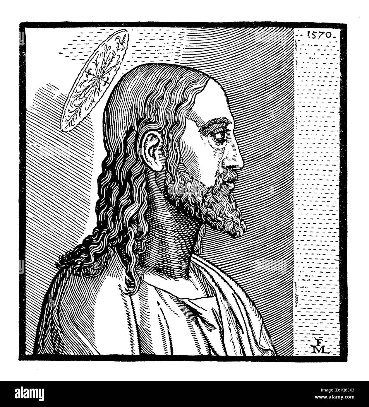 Tête de Christ. après une gravure sur bois par melchior location appartement à partir de 1570 (christuskopf. nach einem holzschnitt melchior von location appartement aus dem jahre 1570) Banque D'Images