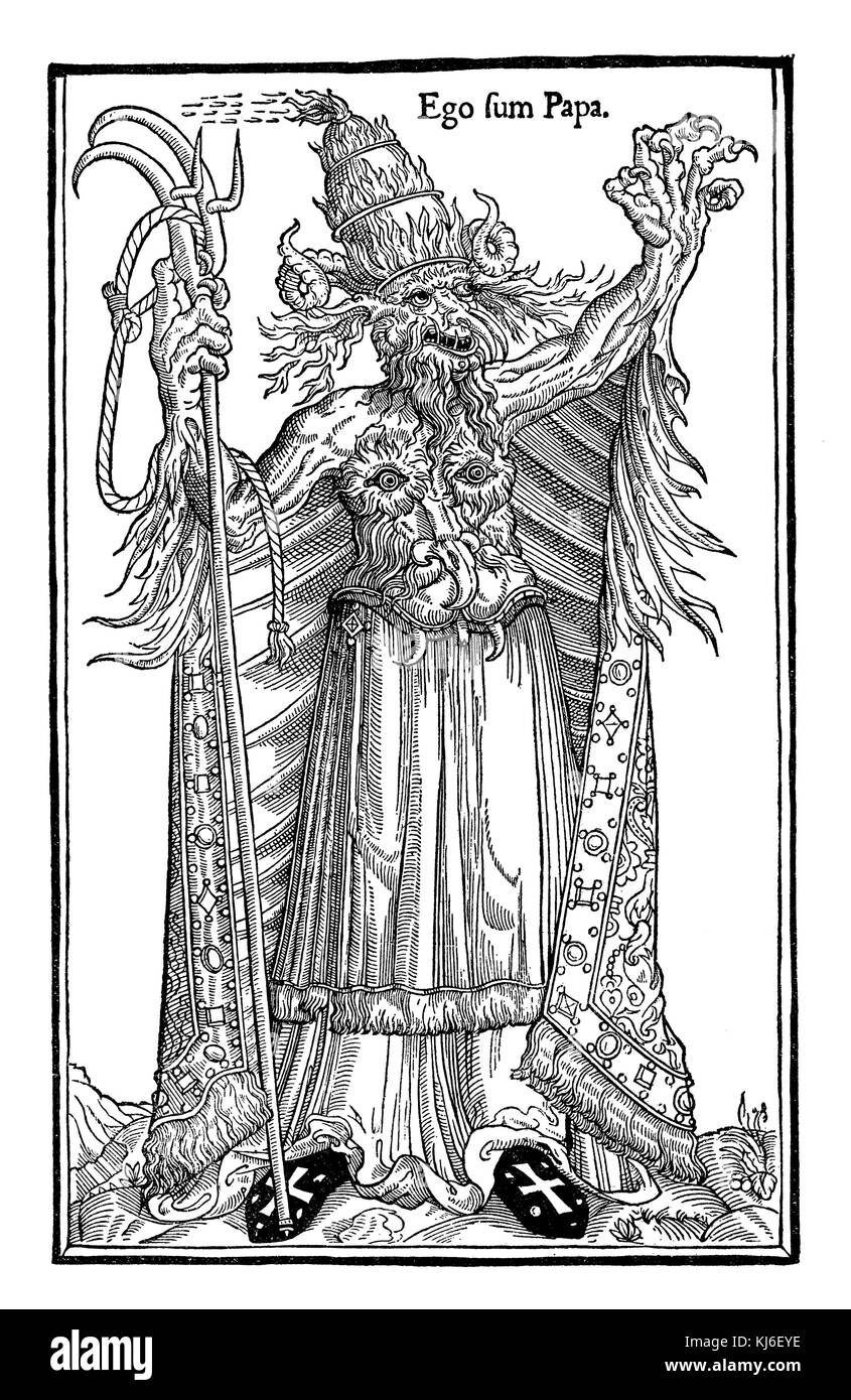 Ego sum Papa ! (Je suis le Pape!). Caricature anonyme et contemporaine du vicieux pape Alexandre VI Après un bloc de bois français (Ego sum Papa! (ICH bin der Papst!). Anonyme, zeitgenössische Karikatur des lasterhaften Papstes Alexander VI Nach einem französischen Holzschnitt ) Banque D'Images