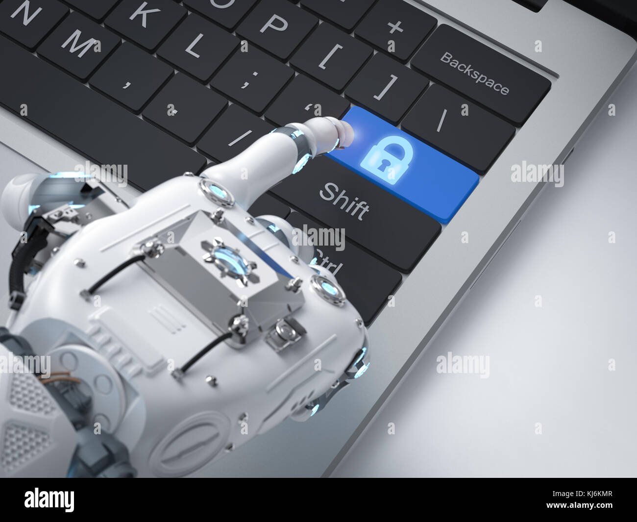 Robot de rendu 3d part travailler avec bouton de verrouillage du clavier Banque D'Images