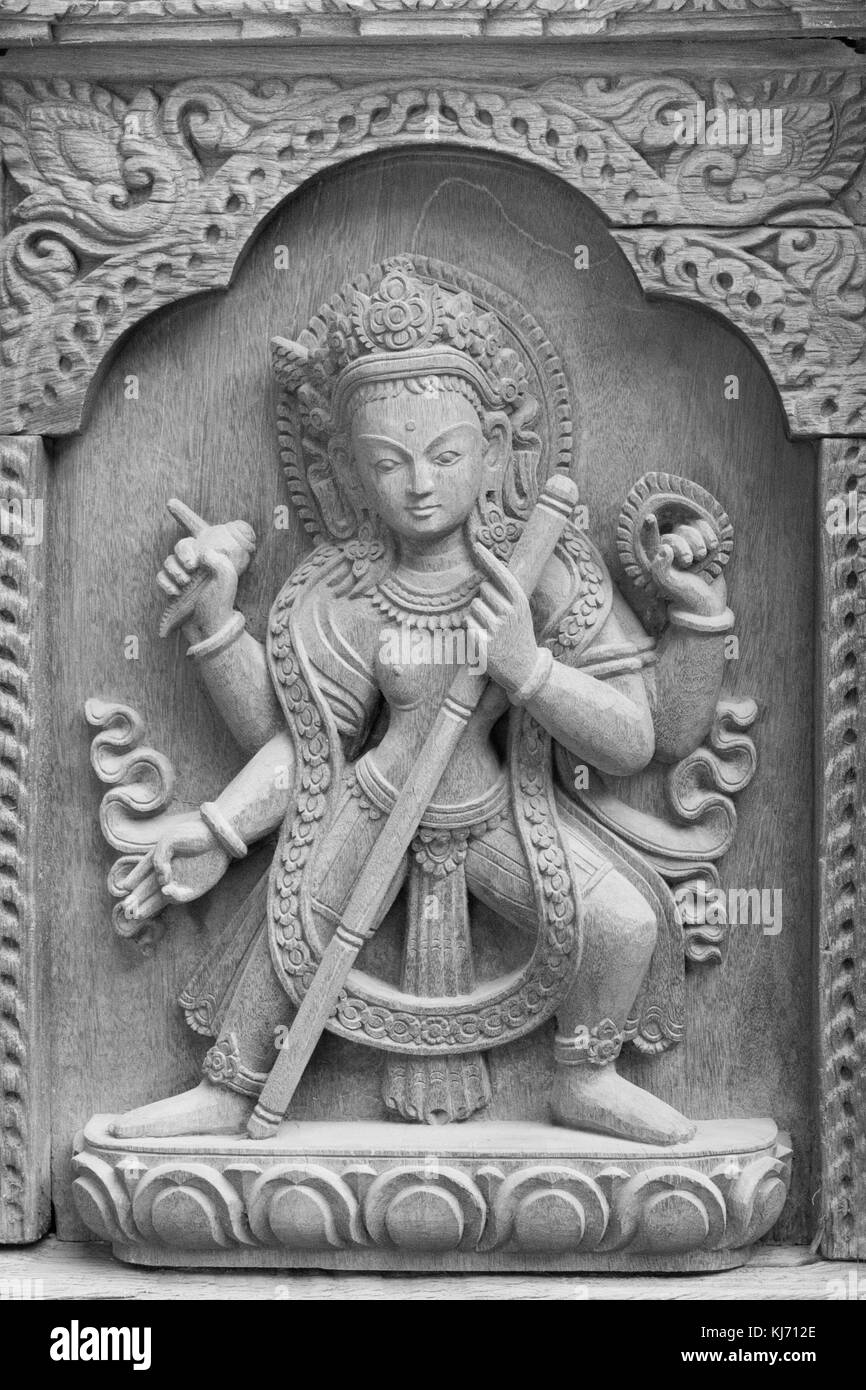 Shiva le destructeur, sculpure en bois, Patan, Népal. Banque D'Images