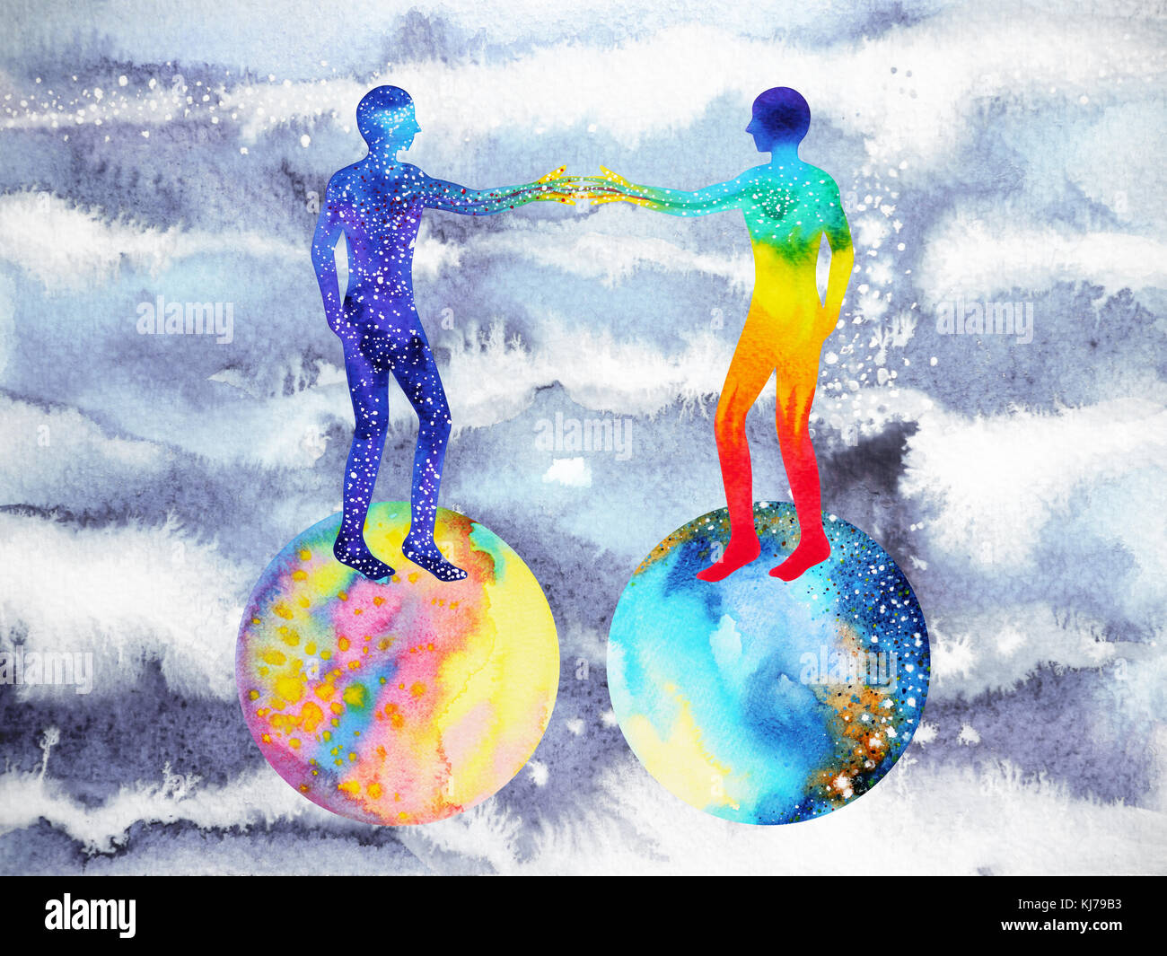 Les droits de l'alimentation et de l'univers, de l'aquarelle, reiki chakras, Mastermind, la pensée abstraite, de l'univers du monde à l'intérieur de votre esprit Banque D'Images