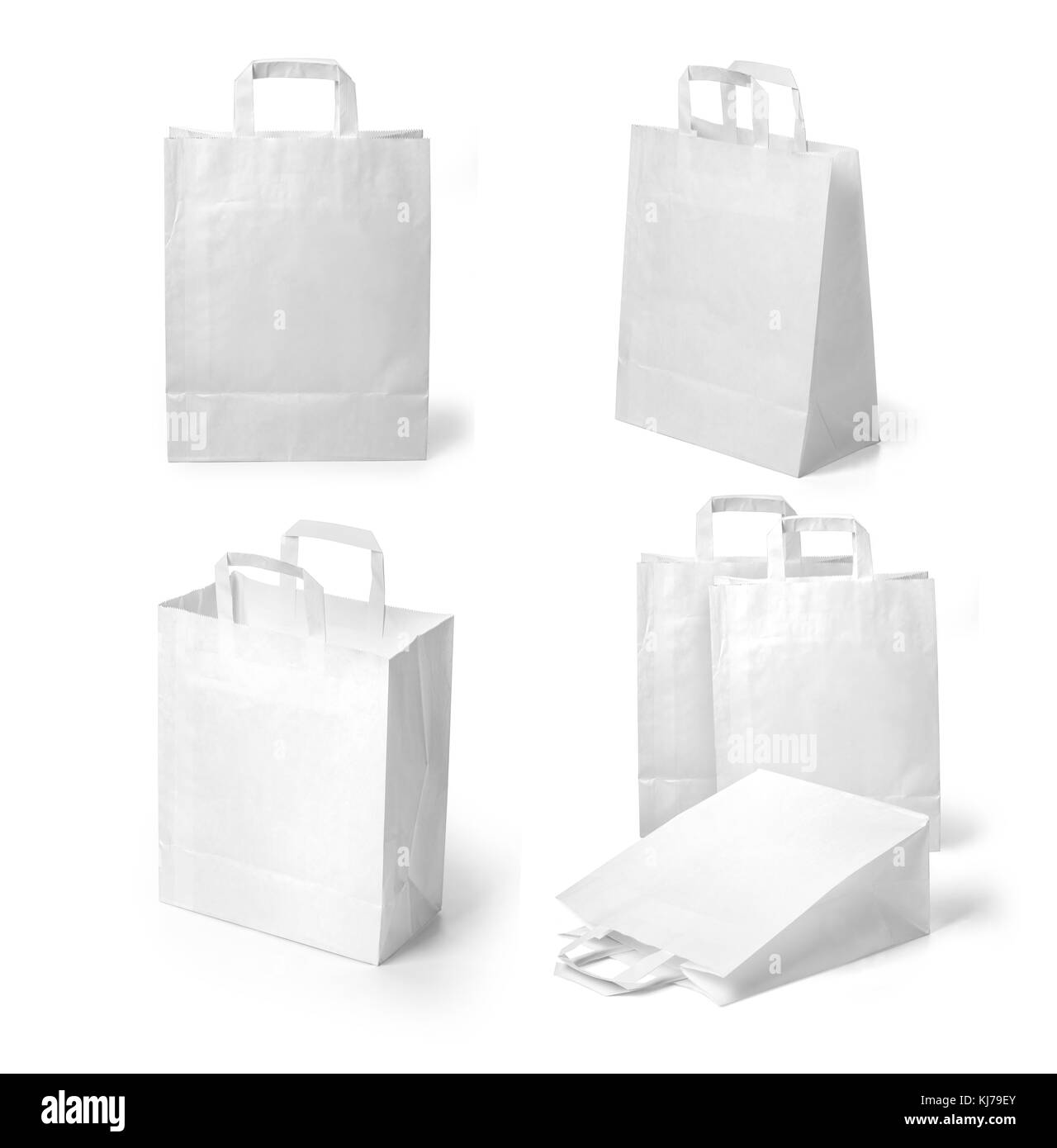 Ensemble de recycler les sacs en papier blanc sur fond blanc Banque D'Images