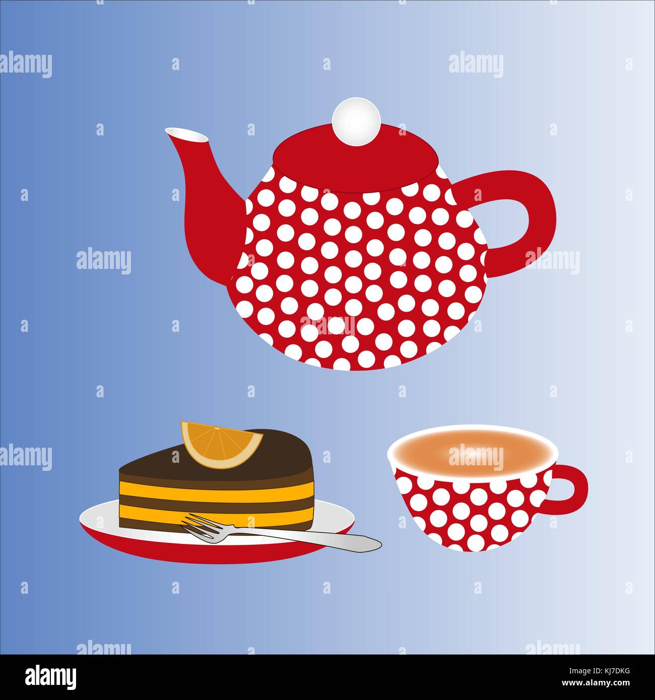 Avoir un bon thé ! Théière avec tasse de thé et de gâteaux background isolés. Illustration de Vecteur