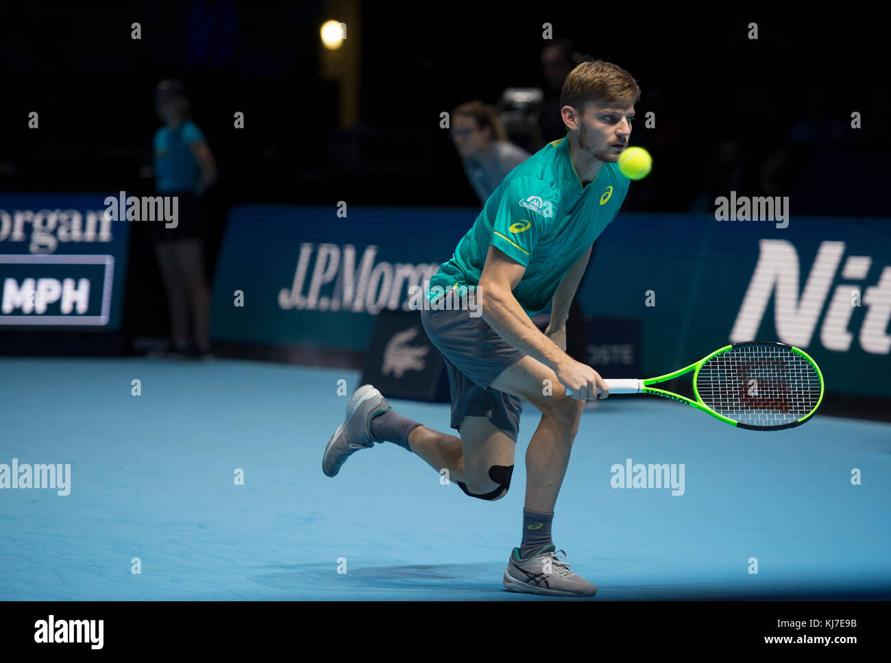19 novembre 2017. David Goffin (bel) en action aux finales de tennis de Nitto ATP dans l'O2. Crédit: Malcolm Park/Alay Banque D'Images