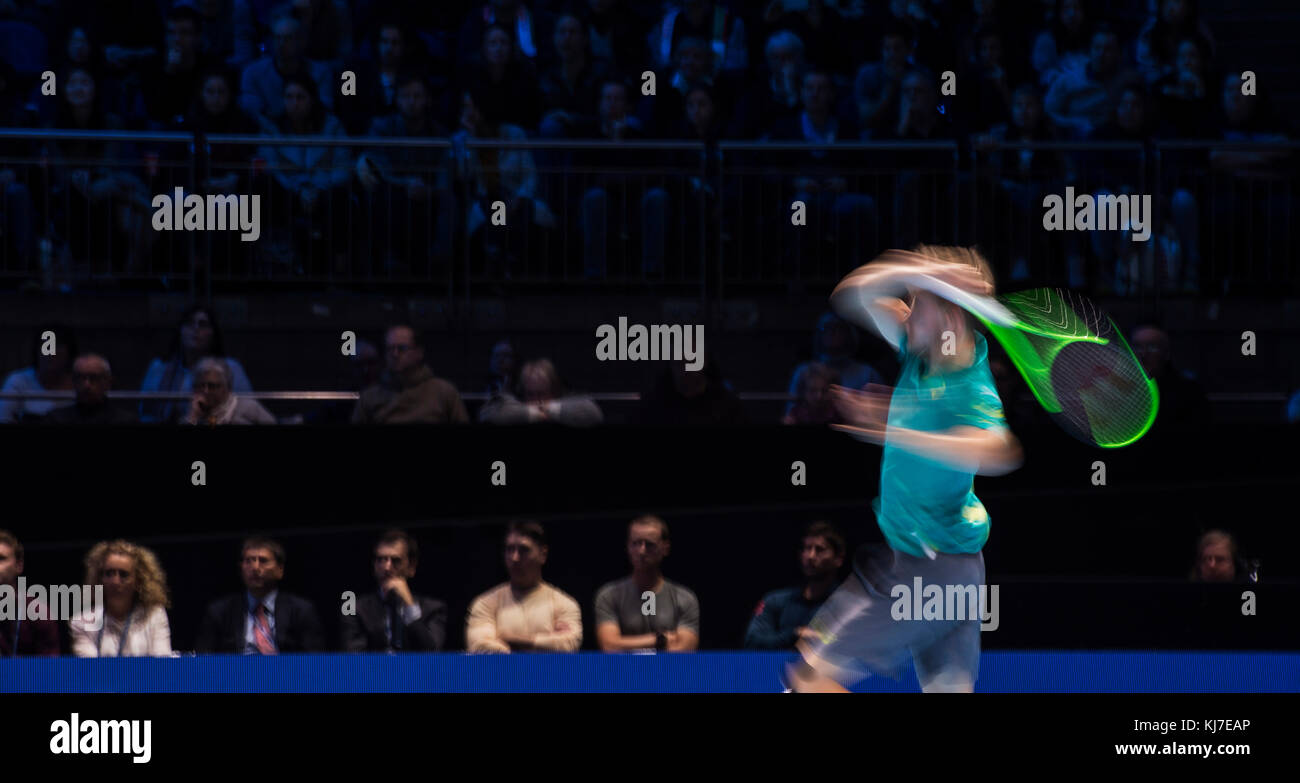 19 novembre 2017. David Goffin (bel) en action aux finales de tennis de Nitto ATP dans l'O2. Crédit: Malcolm Park/Alay Banque D'Images