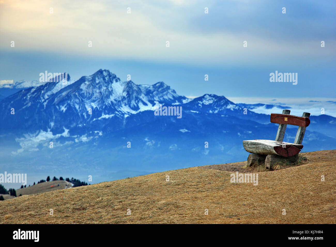 Vue sur le Mont Pilatus depuis le sommet du Mont Rigi, en Suisse. Banque D'Images