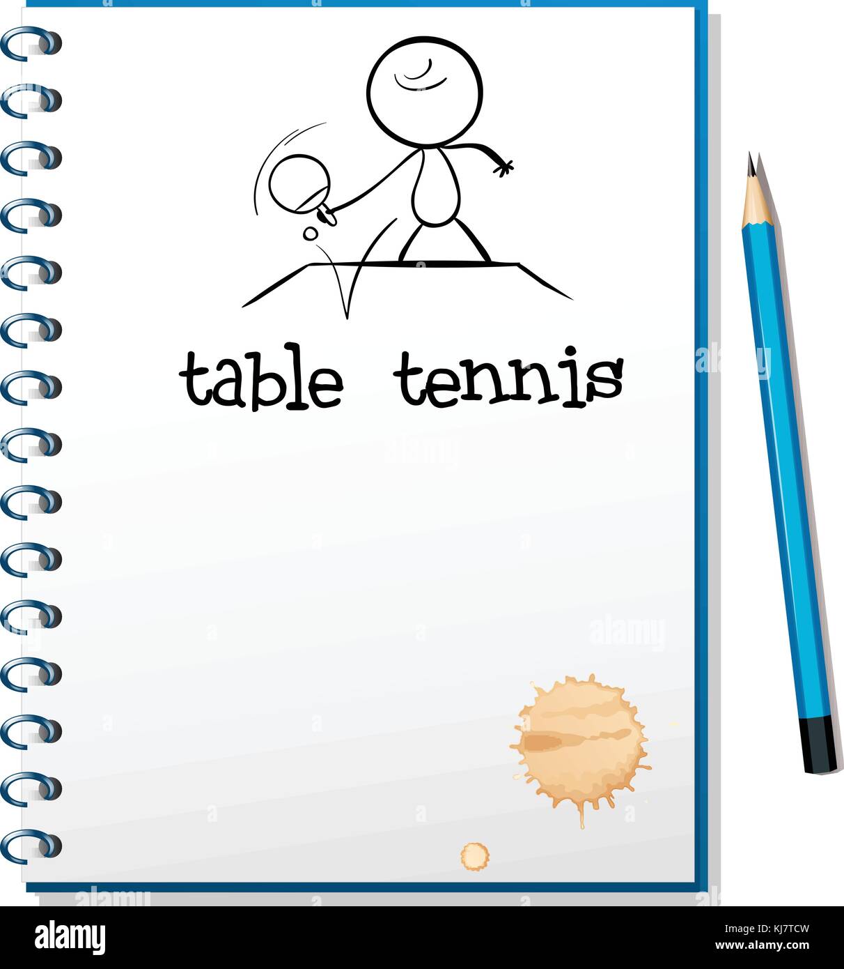 Illustration d'un ordinateur portable avec un croquis d'un joueur de tennis de table sur fond blanc Illustration de Vecteur