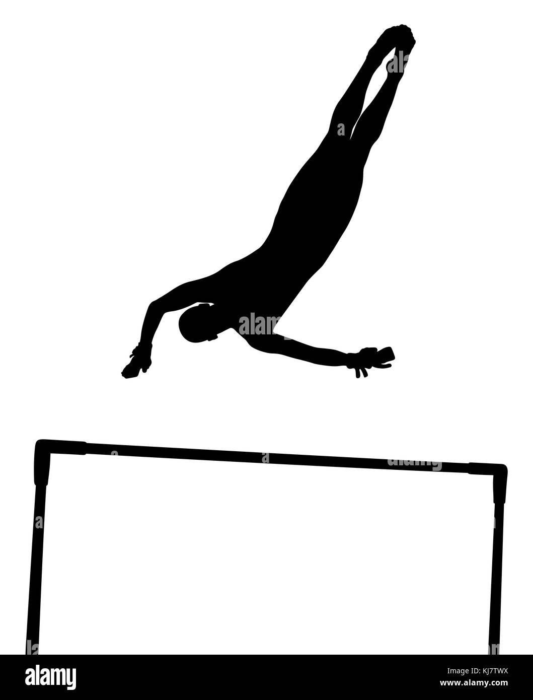 Silhouette noire barres asymétriques en gymnastique artistique gymnastique fille Banque D'Images