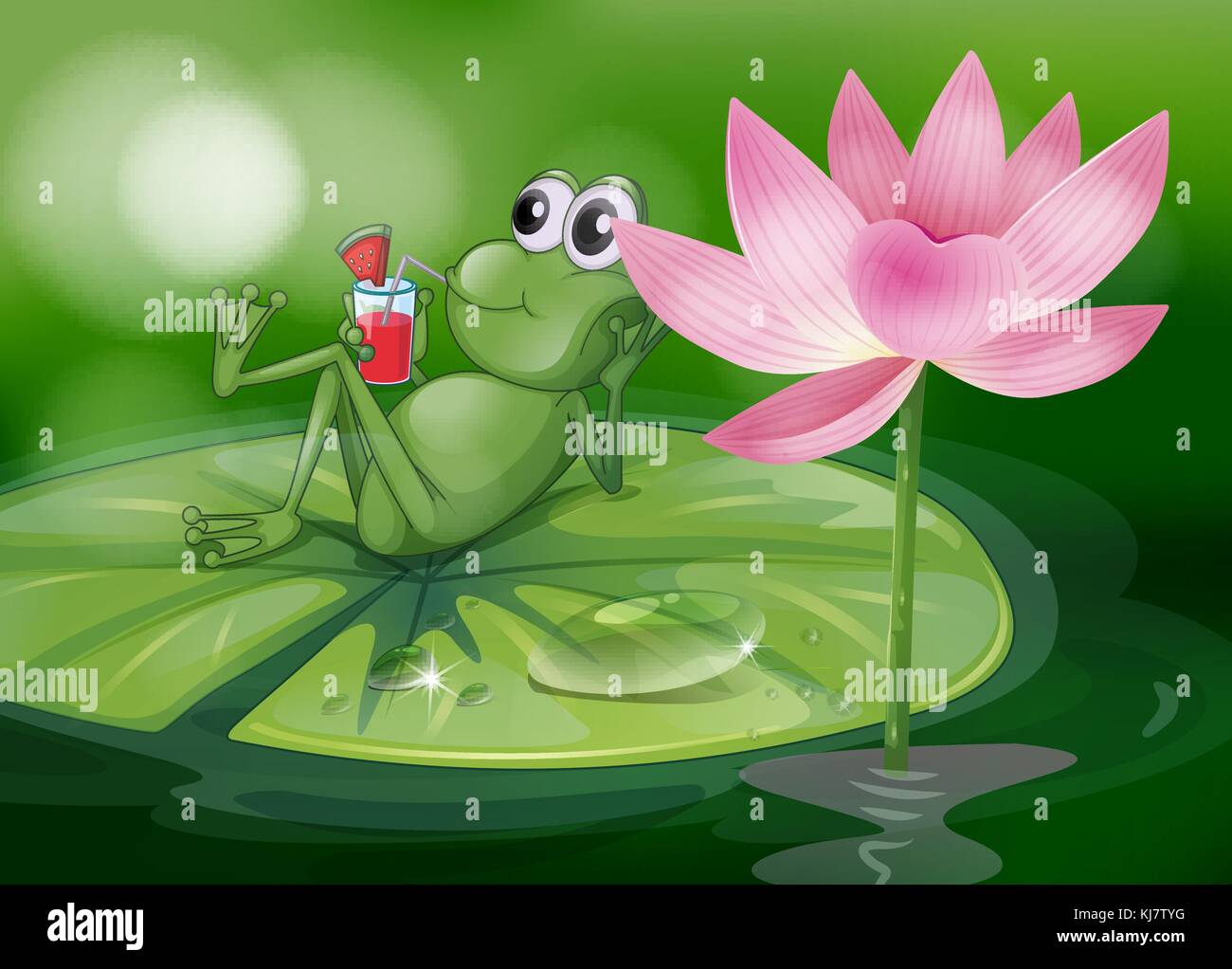 Illustration d'une grenouille au-dessus du Bassin aux nymphéas Illustration de Vecteur