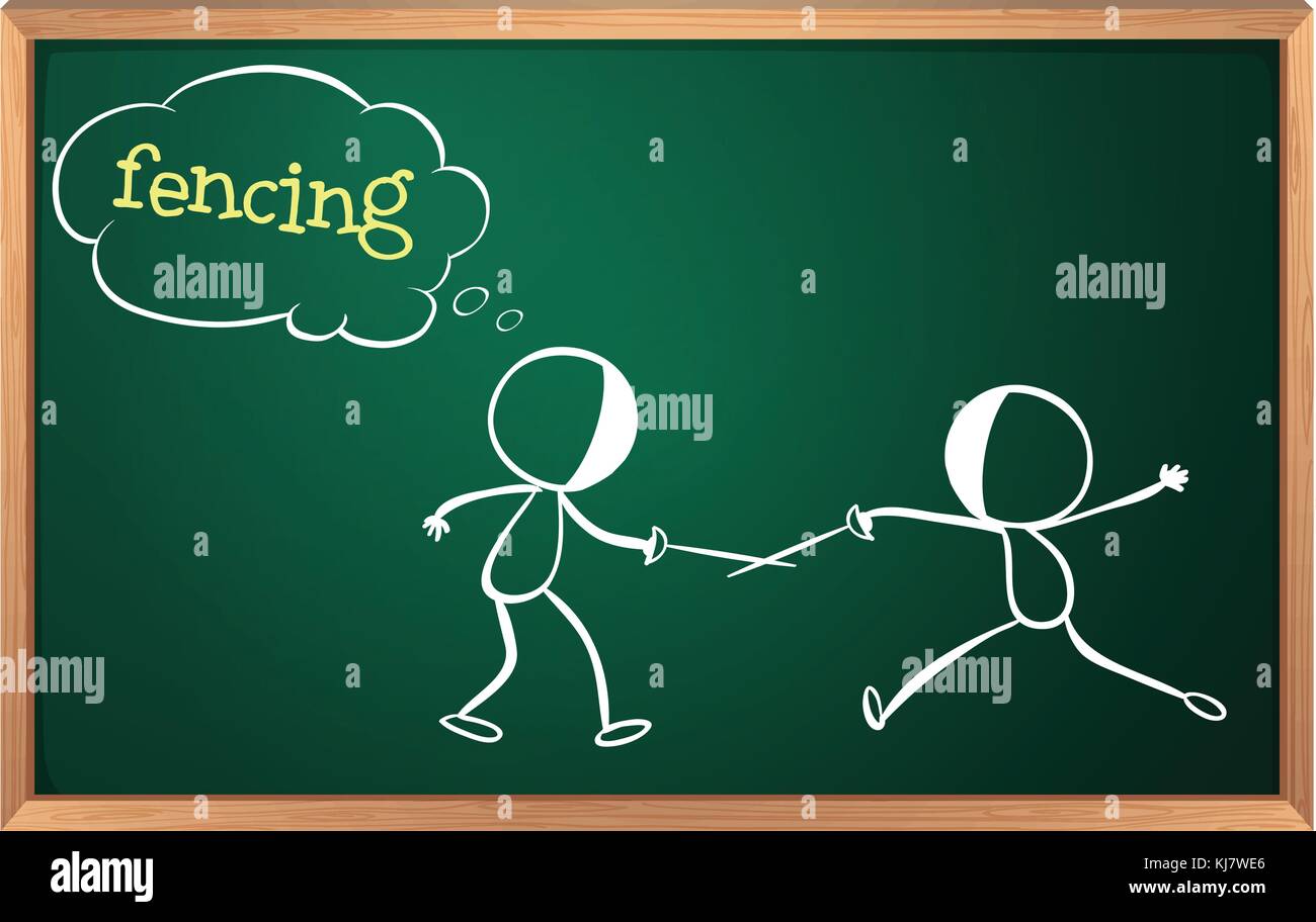 Illustration d'un tableau noir avec un dessin de deux garçons l'escrime sur un fond blanc Illustration de Vecteur