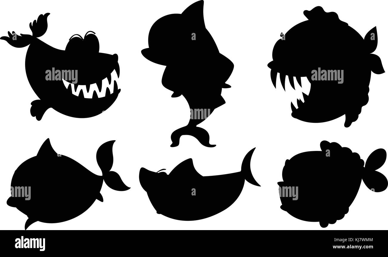 Illustration d'une école de poissons de couleur noire sur fond blanc Illustration de Vecteur