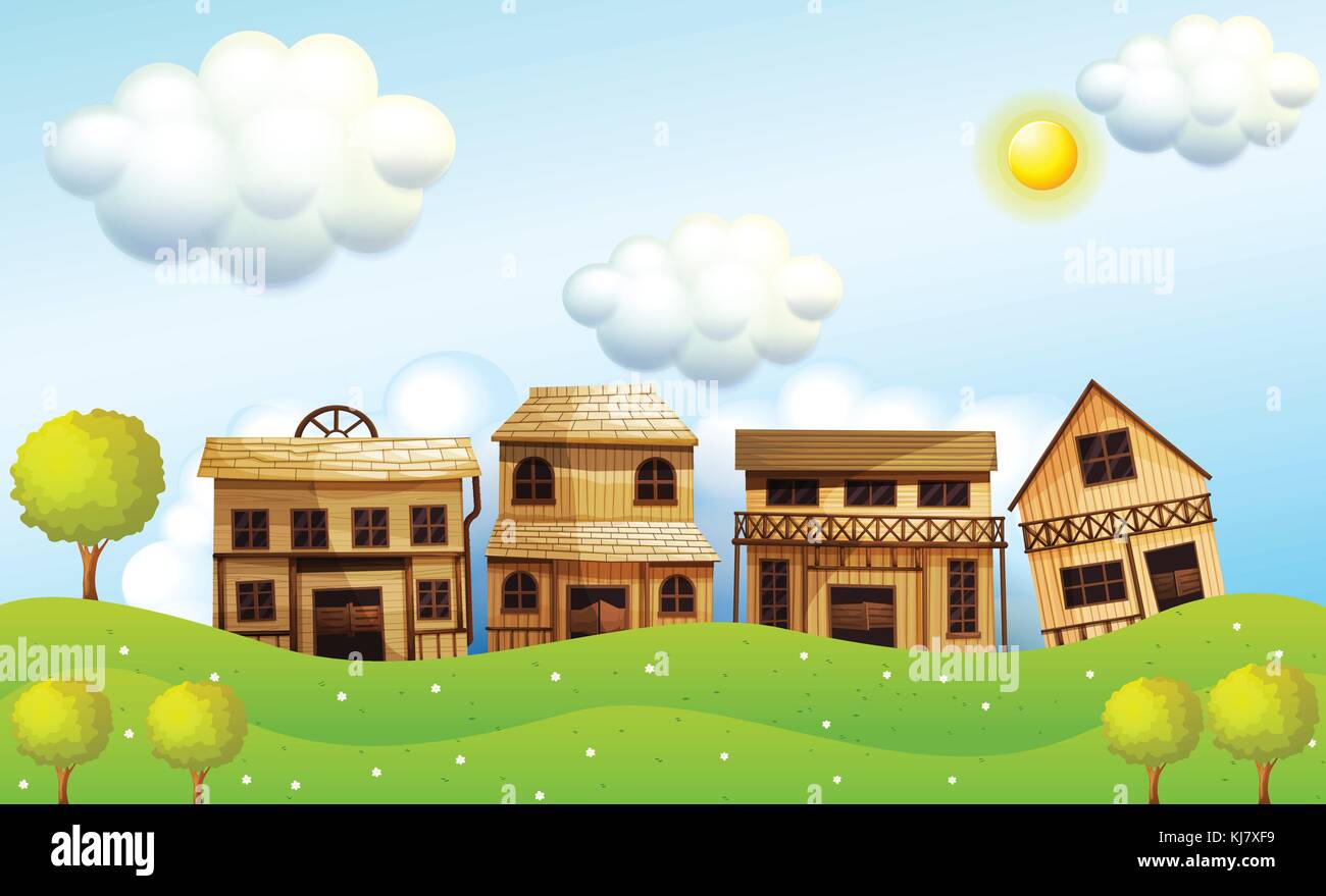 Illustration des quatre différents types de maison en bois Illustration de Vecteur