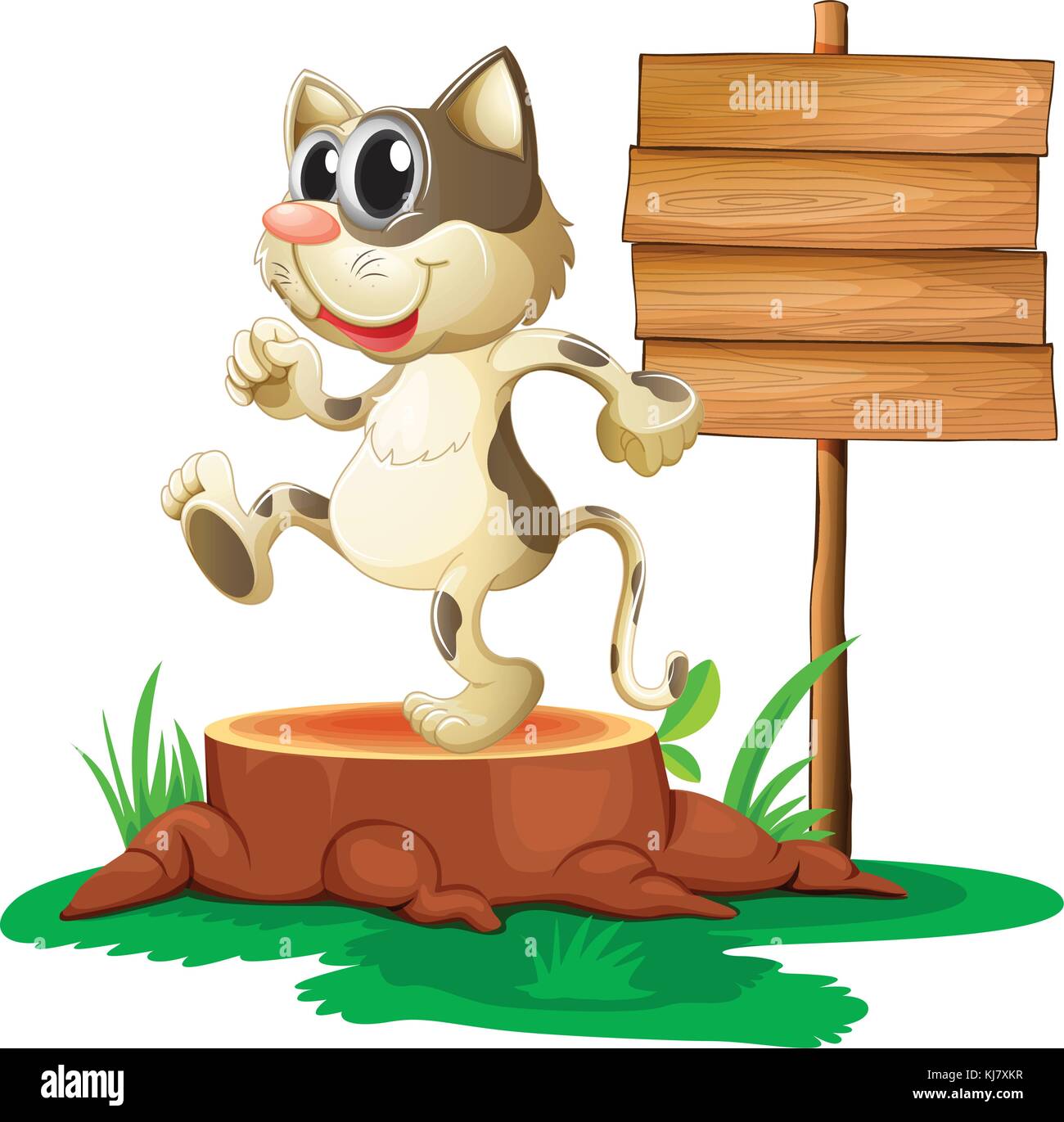 Illustration d'un chat au-dessus d'un tronc à proximité d'un plateau vide sur un fond blanc Illustration de Vecteur
