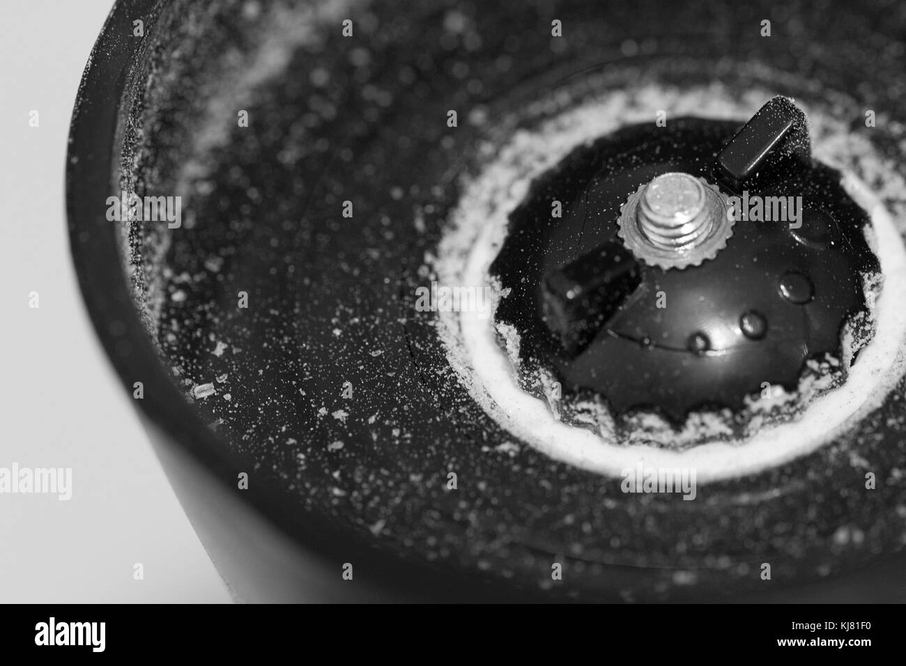 Le noir et blanc close-up d'un moulin à sel Banque D'Images