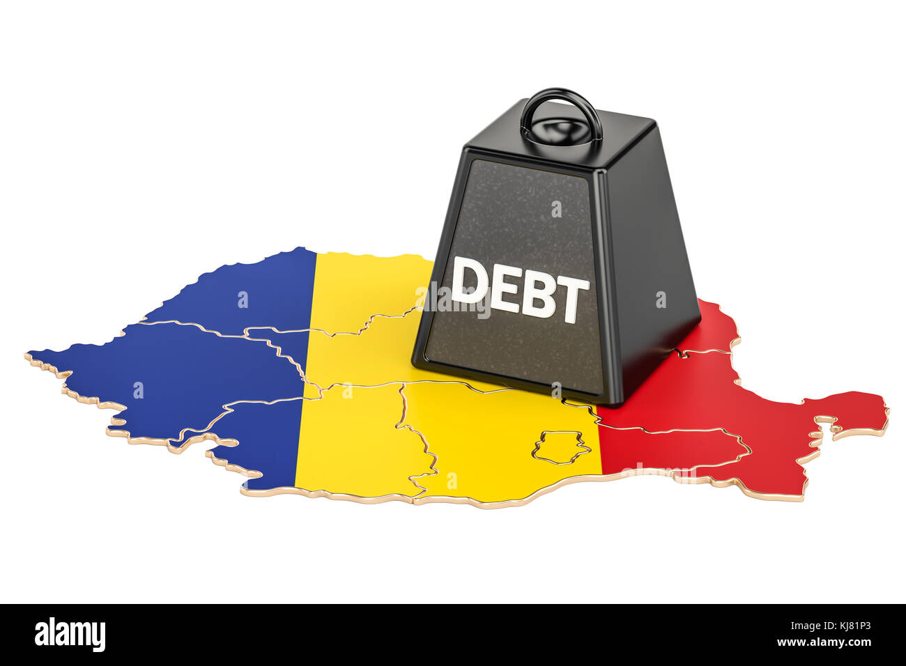 La dette nationale roumaine ou déficit budgétaire, crise financière concept, rendu 3D Banque D'Images