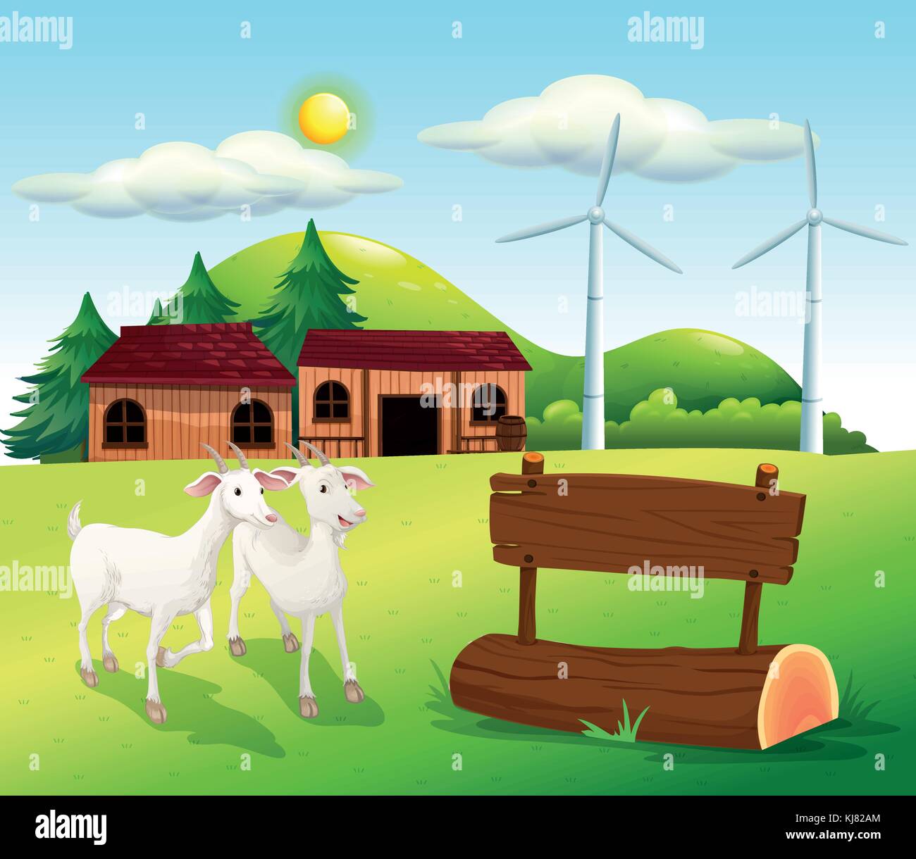 Illustration des deux chèvres près de l'enseignes en bois Illustration de Vecteur