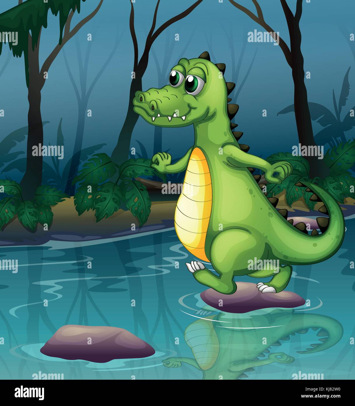 Illustration d'un passage à l'étang aux crocodiles Illustration de Vecteur