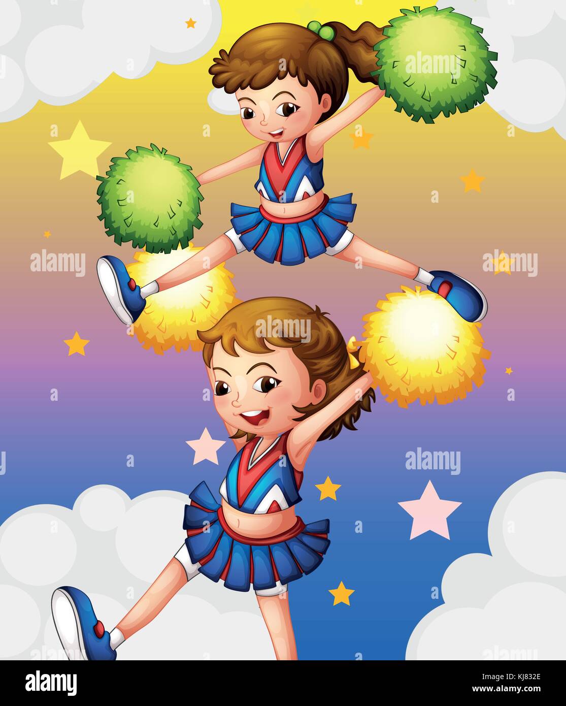 Illustration des deux cheerdancers avec leurs pompons Illustration de Vecteur