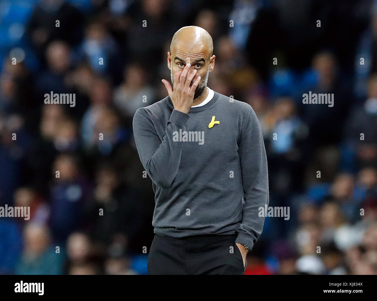 PEP Guardiola, directrice de Manchester City, lors du match du groupe F de la Ligue des champions de l'UEFA au Etihad Stadium de Manchester. APPUYEZ SUR ASSOCIATION photo. Date de la photo: Mardi 21 novembre 2017. Voir PA Story FOOTBALL Man City. Le crédit photo devrait se lire: Martin Rickett/PA Wire Banque D'Images