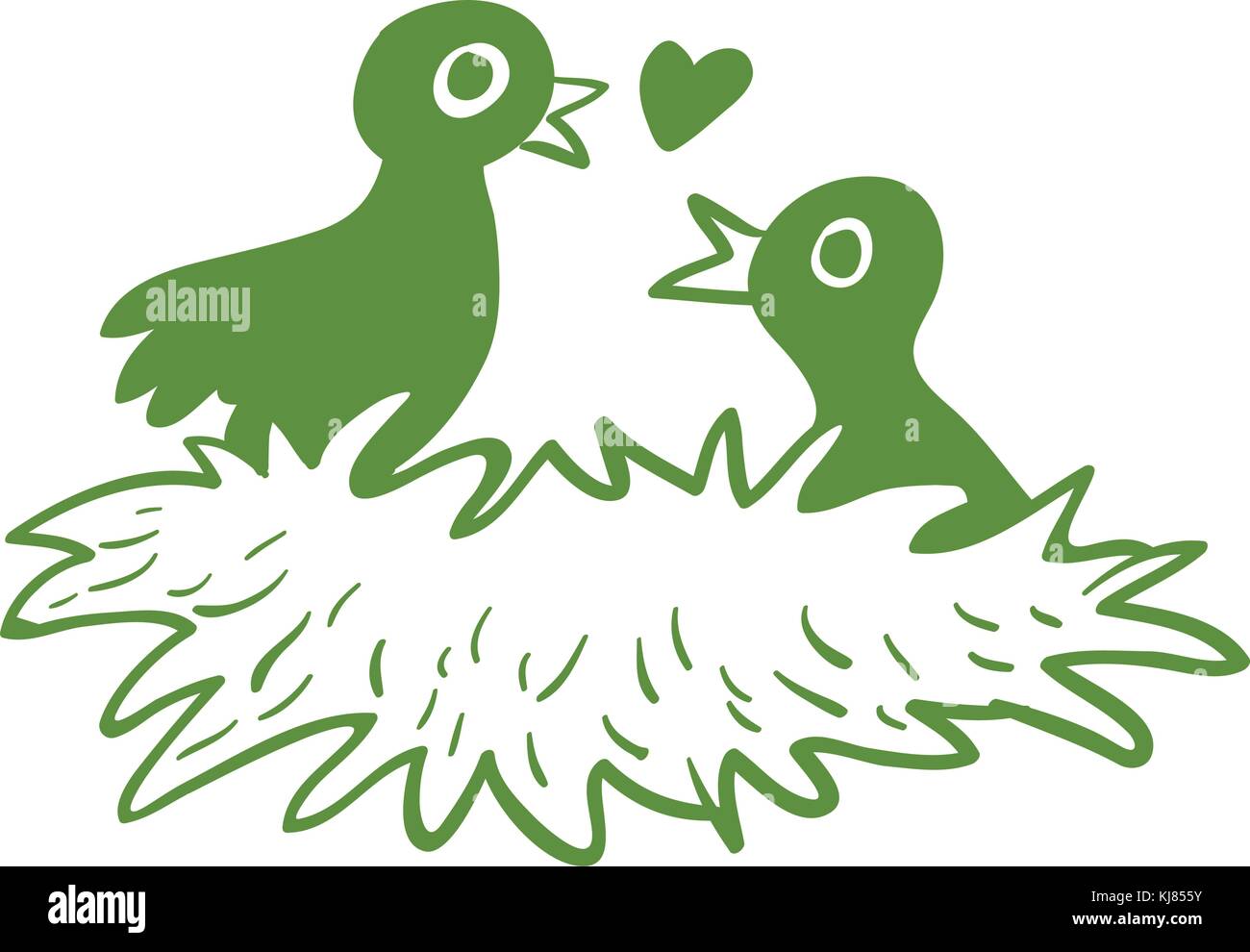 Illustration de l'amour deux oiseaux dans leur nid sur un fond blanc Illustration de Vecteur