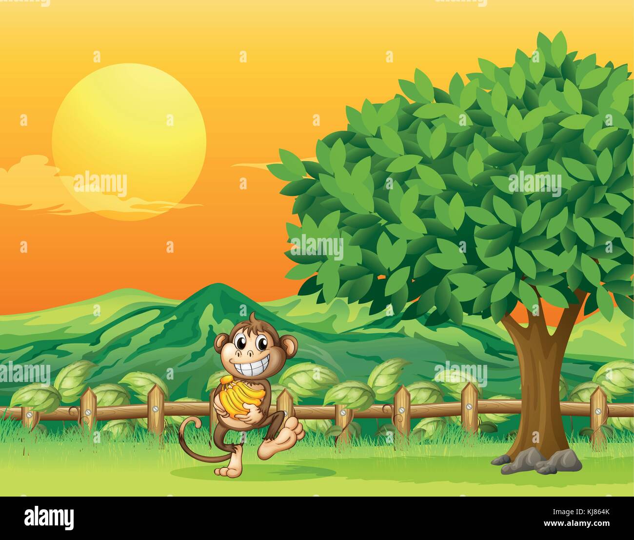 Illustration d'un singe portant sa nourriture au bridge Illustration de Vecteur