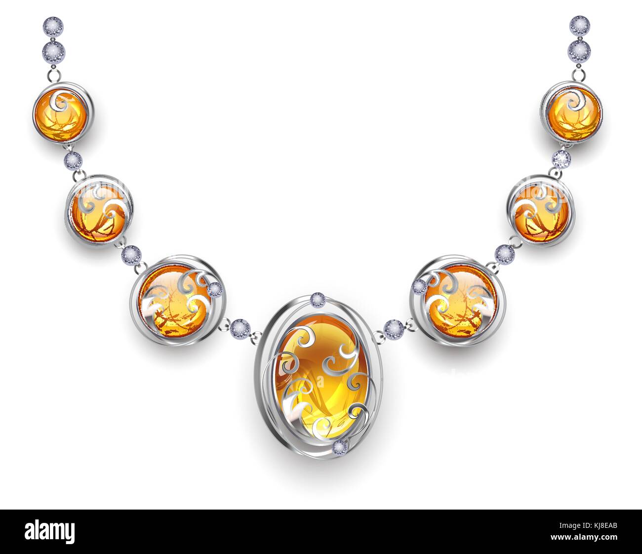 Collier en argent, élégant, décoré avec des perles en argent et ambre. conception des bijoux. collier avec Orange. Illustration de Vecteur