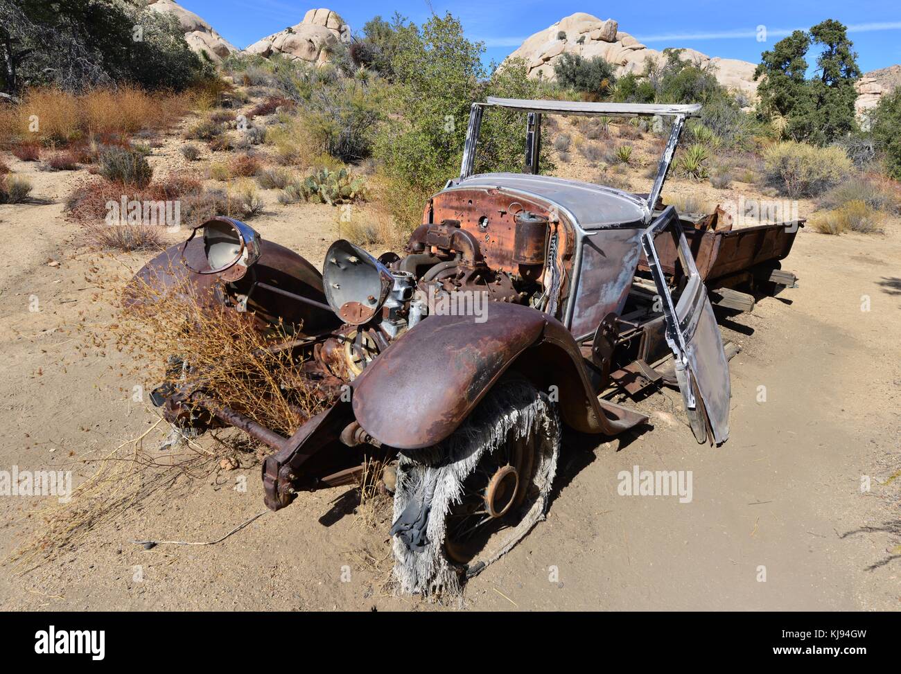 Une prise en charge à l'américain qui pourrissent le Joshua Tree National Park. Banque D'Images