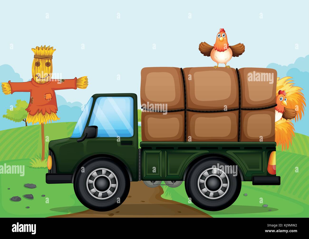 Illustration d'un poulet et de l'épouvantail Illustration de Vecteur