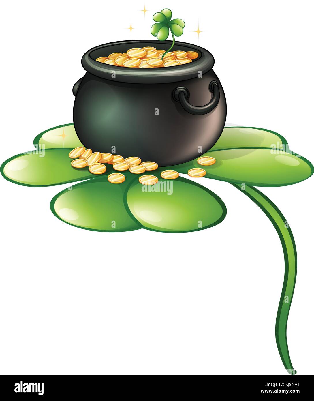 Illustration d'un pot de pièces au-dessus d'une plante verte sur un fond blanc Illustration de Vecteur