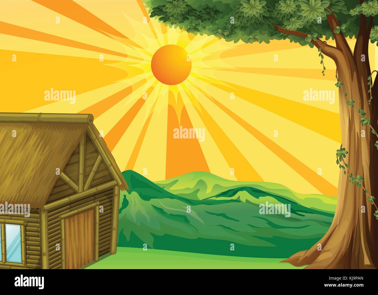 Illustration d'un nipa hut et le coucher du soleil Illustration de Vecteur