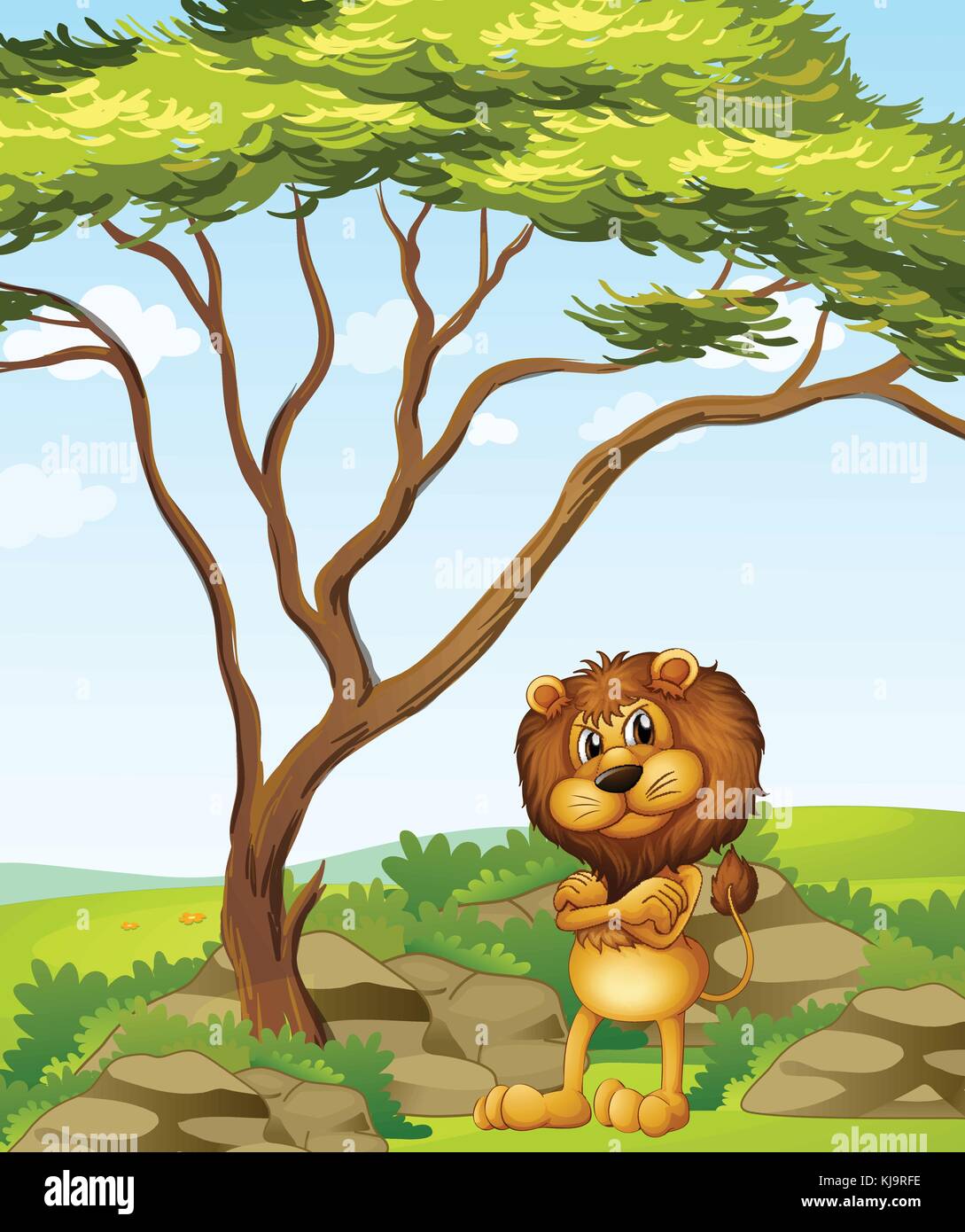 Illustration d'un lion en colère à côté d'un arbre Illustration de Vecteur