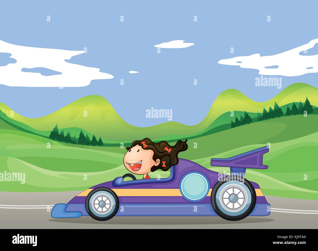 Illustration d'une jeune fille au volant d'une voiture Illustration de Vecteur