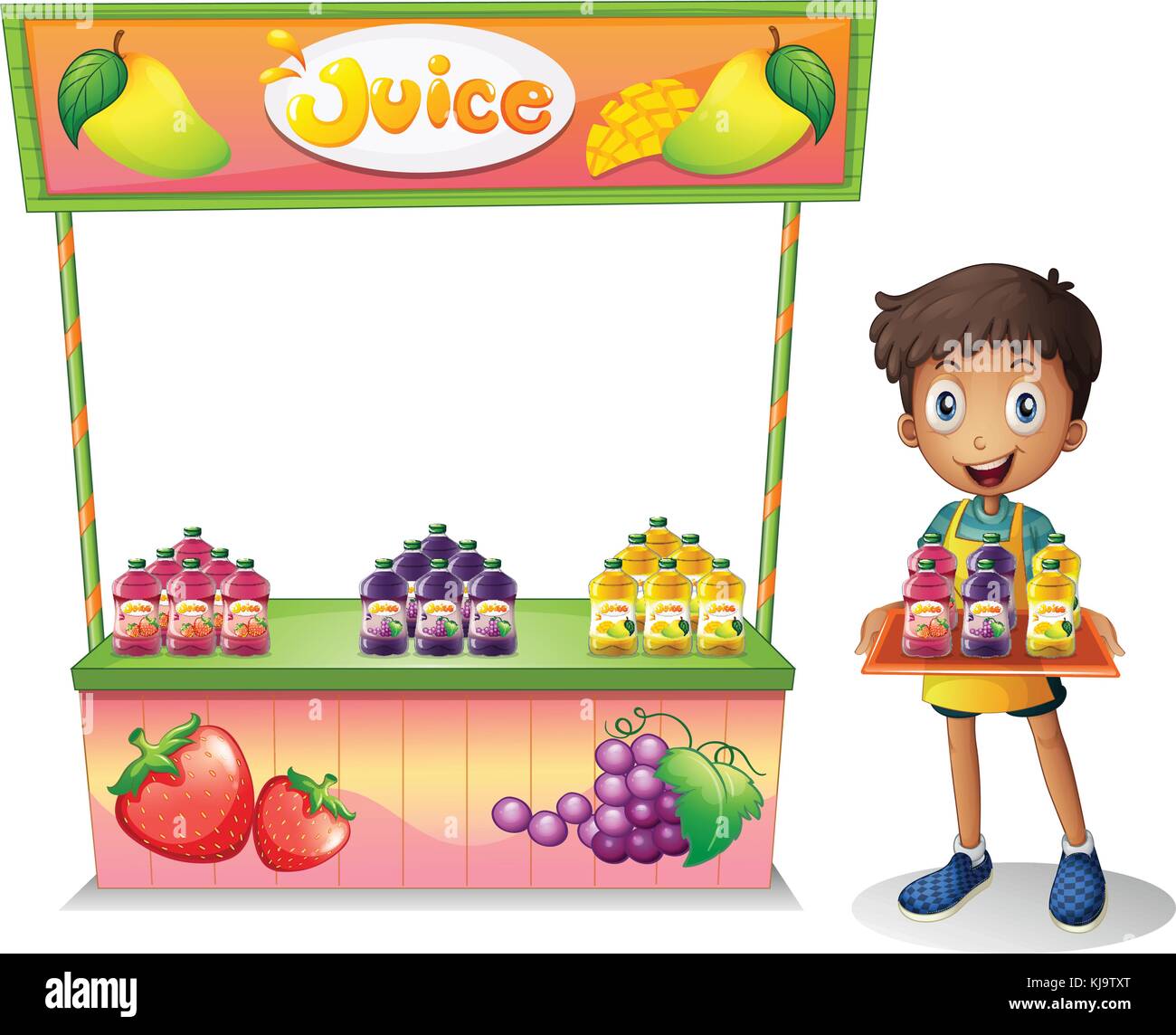 Illustration d'un garçon vente de jus de fruits sur un fond blanc Illustration de Vecteur