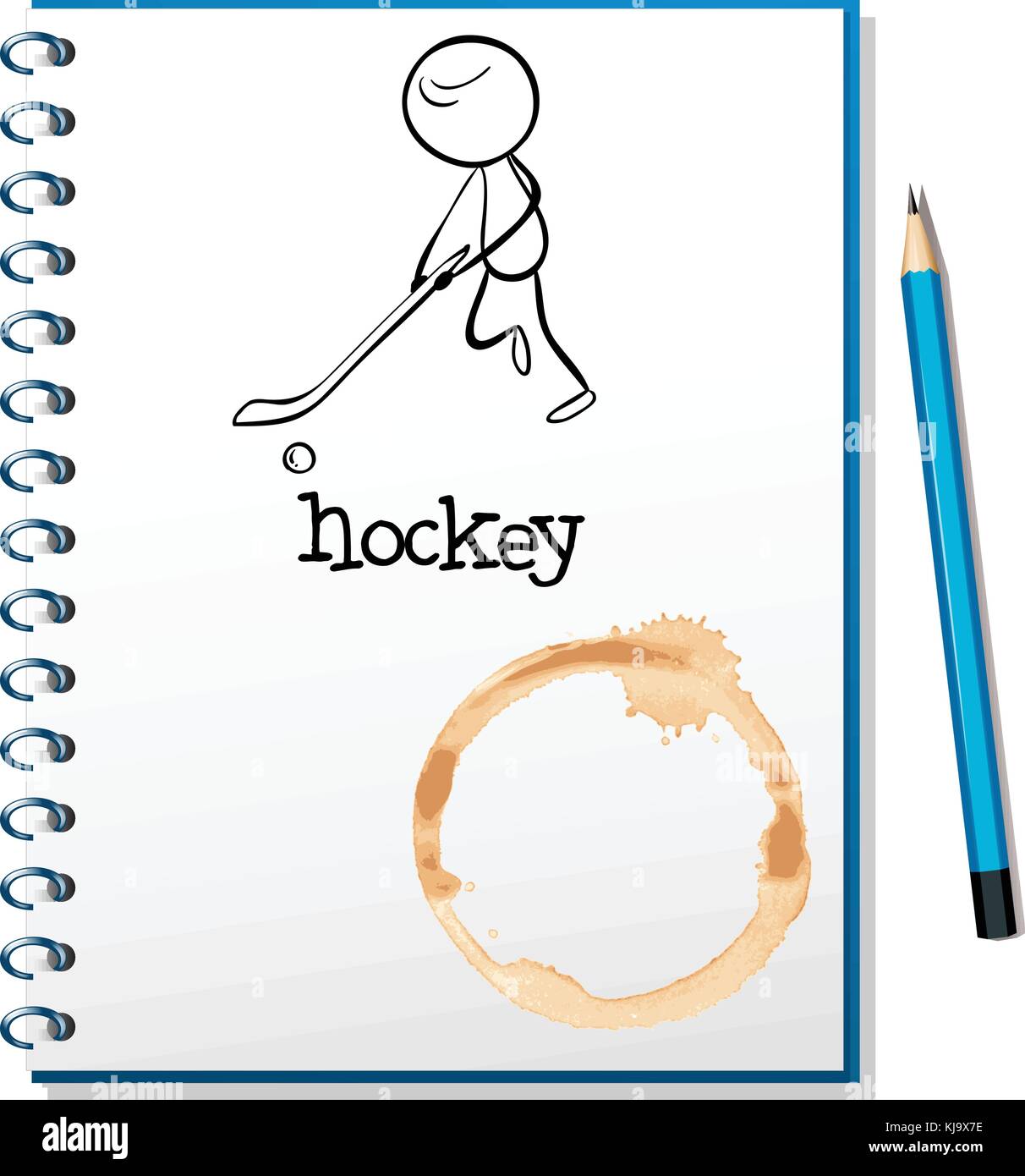 Illustration d'un ordinateur portable avec une personne qui joue au hockey à la page de couverture sur un fond blanc Illustration de Vecteur