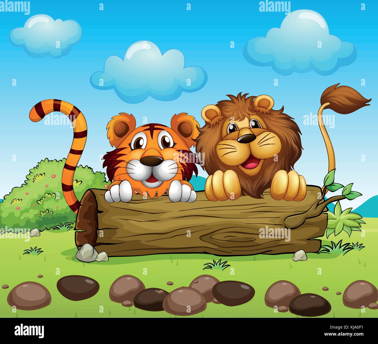 Illustration d'un lion et un tigre se cacher Illustration de Vecteur