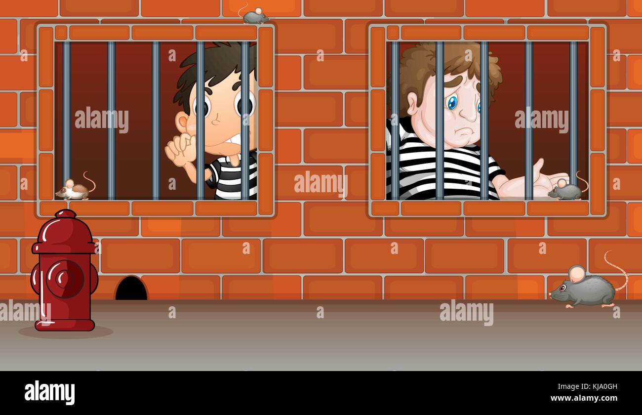 Illustration des hommes dans la prison Illustration de Vecteur