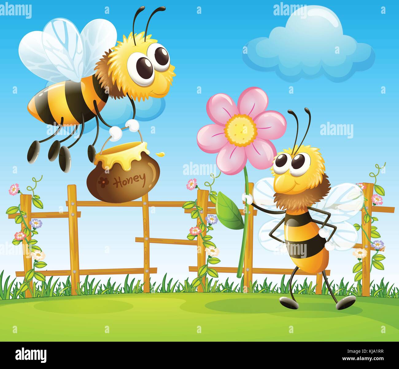 Illustration des deux grosses abeilles dans le jardin Illustration de Vecteur