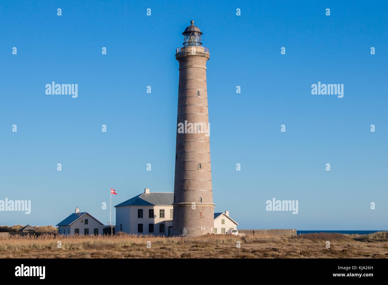 Dans le nord du Danemark skagen. Le phare a été construit en 1858 et avec ses 46m c'est denmarks deuxième plus haut. Banque D'Images