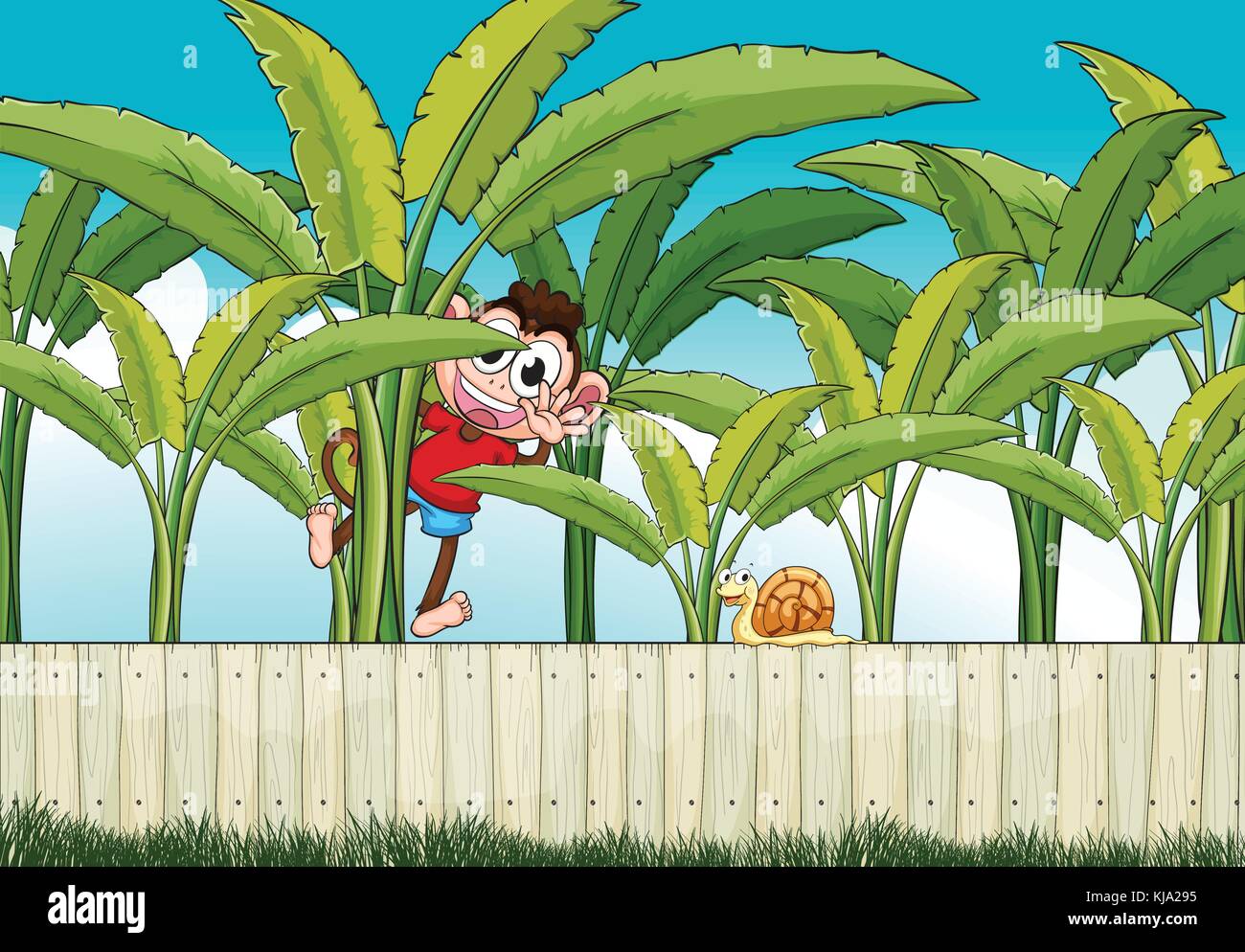 Illustration d'un singe escalade à le bananier Illustration de Vecteur