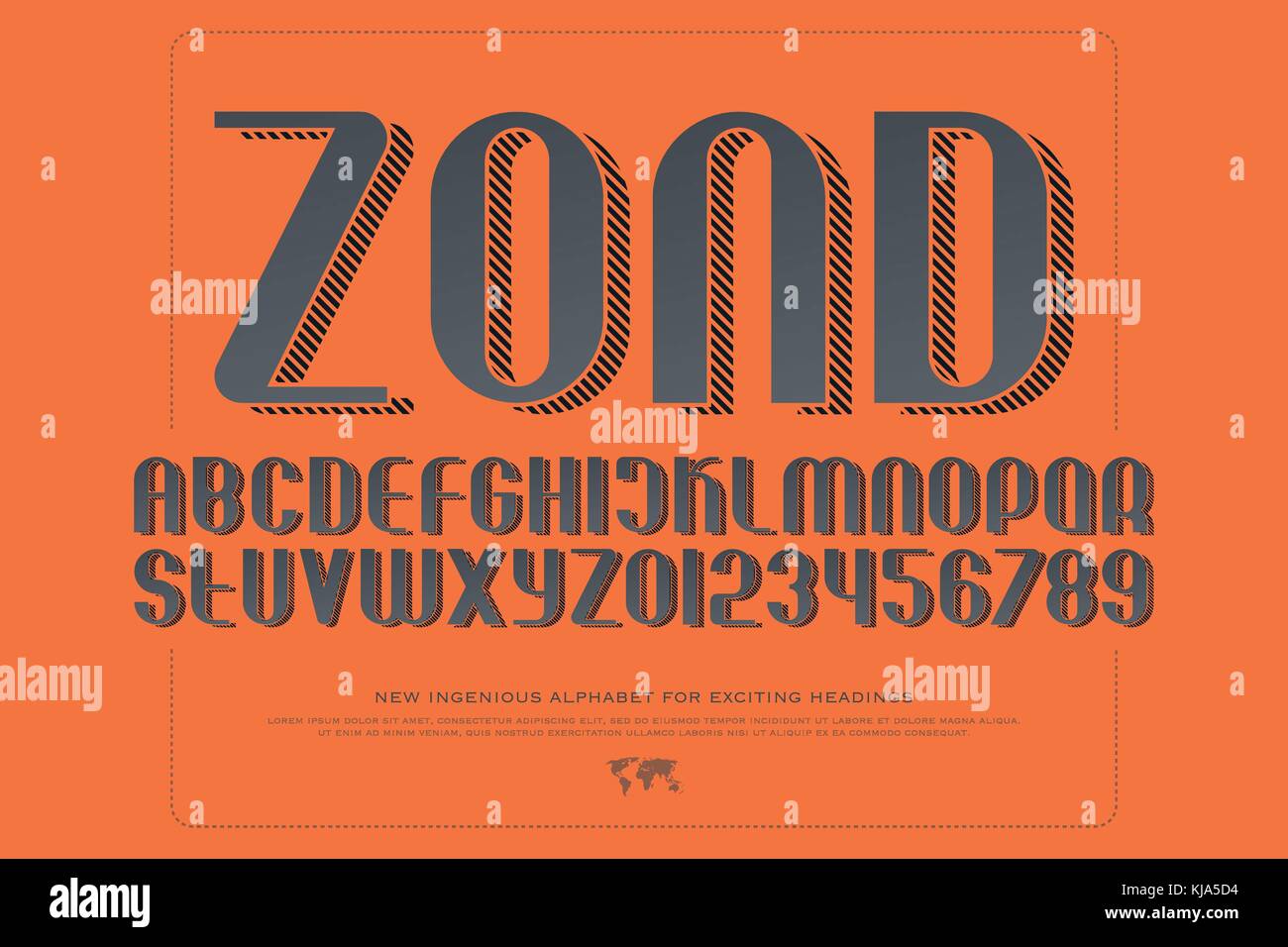 Lettres de l'alphabet et des nombres à l'ombre à rayures. vecteur, type de police isométrique. Effet 3d typeface design. Élégant, sans serif mise en page Illustration de Vecteur