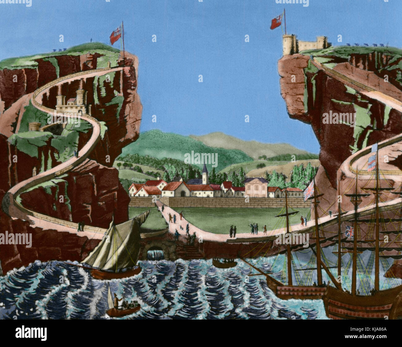 Vue sur l'île de SainteHélène, 1815. ici Napoléon Bonaparte (17691821